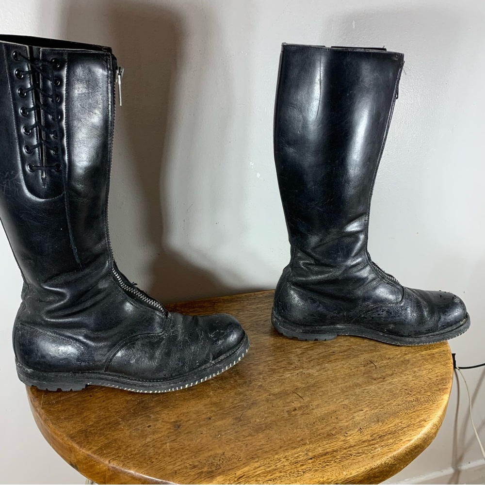 Vintage 70s hand made motorcycle , police  Steel toe leather boots - Picture 3 of 14